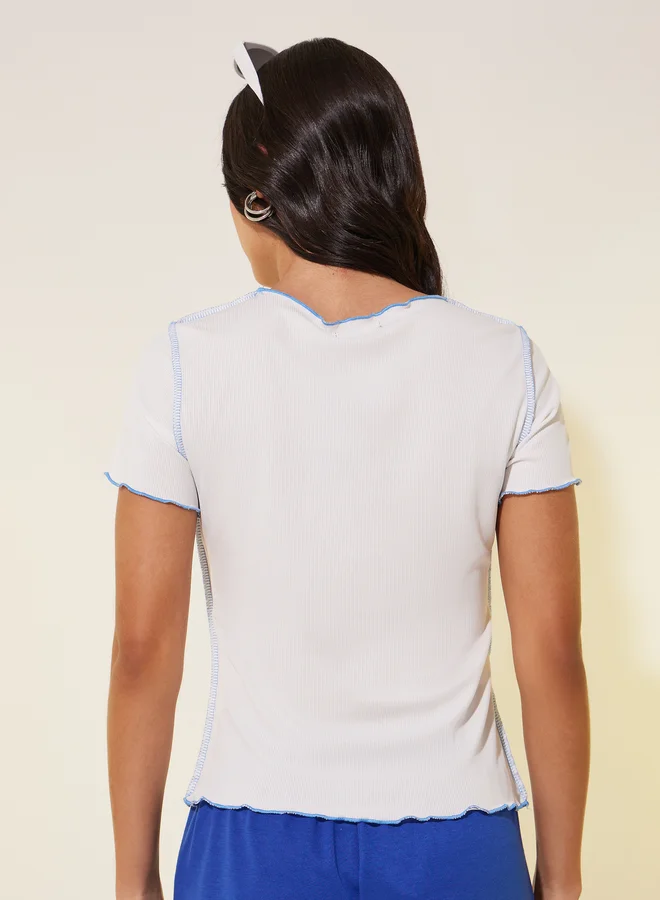 Take Two Ruffled Trim Textured Round Neck T-Shirt