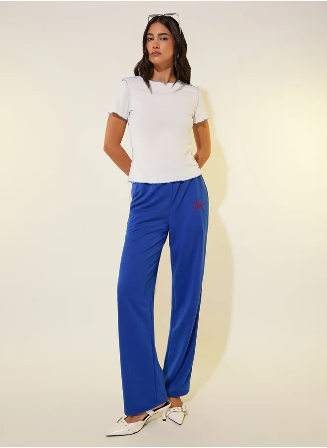 ستايلي Ruffled Trim Textured Round Neck T-Shirt
