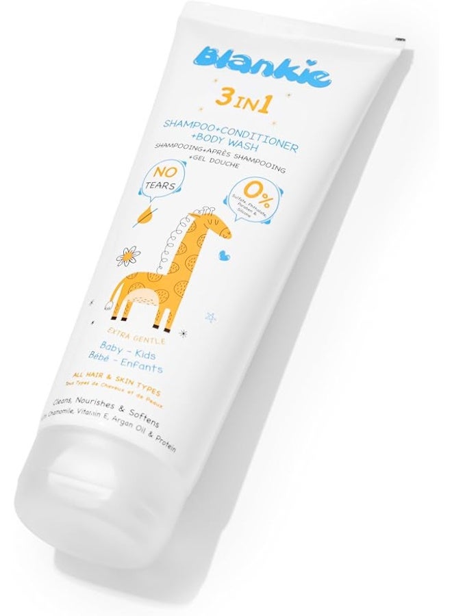 Blankie Blankie 3in1 Hypoallergenic Cleansing, Nourishing & Softening Baby Shampoo, Conditioner & Body Wash with Chamomile, Vitamin E & Argan Oil for All Hair & Skin Types - sulfate free, phthalate free, silicone free 200 ml  - Image 2