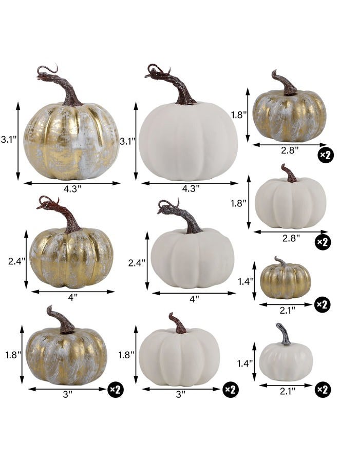 winemana 12 Pcs Golden and White Pumpkins Thanksgiving Pumpkin Decorations Assorted Sizes, Artificial Foam Harvest Autumn Decor, Fake Pumpkins Fall Decorations for Indoor Home Kitchen Table Mantle - Image 3