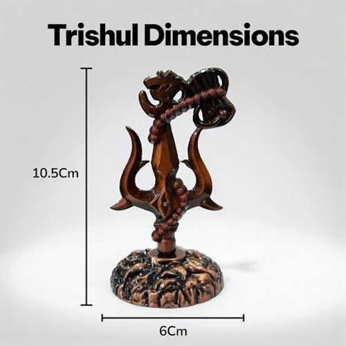 RIANZ Shivji Trishul with Damru and Om Idol for Mandir, Shiva Idol Car Dashboard Decoration Items Statue Metal Showpiece for Pooja Room Home & Office Decor (Bronze - Trishul), 10.5 cm, 6 cm - Image 2