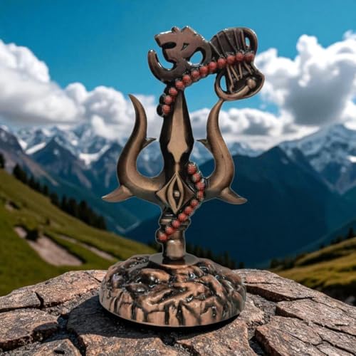 RIANZ Shivji Trishul with Damru and Om Idol for Mandir, Shiva Idol Car Dashboard Decoration Items Statue Metal Showpiece for Pooja Room Home & Office Decor (Bronze - Trishul), 10.5 cm, 6 cm - Image 3