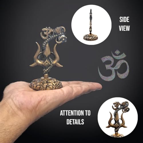 RIANZ Shivji Trishul with Damru and Om Idol for Mandir, Shiva Idol Car Dashboard Decoration Items Statue Metal Showpiece for Pooja Room Home & Office Decor (Bronze - Trishul), 10.5 cm, 6 cm - Image 5