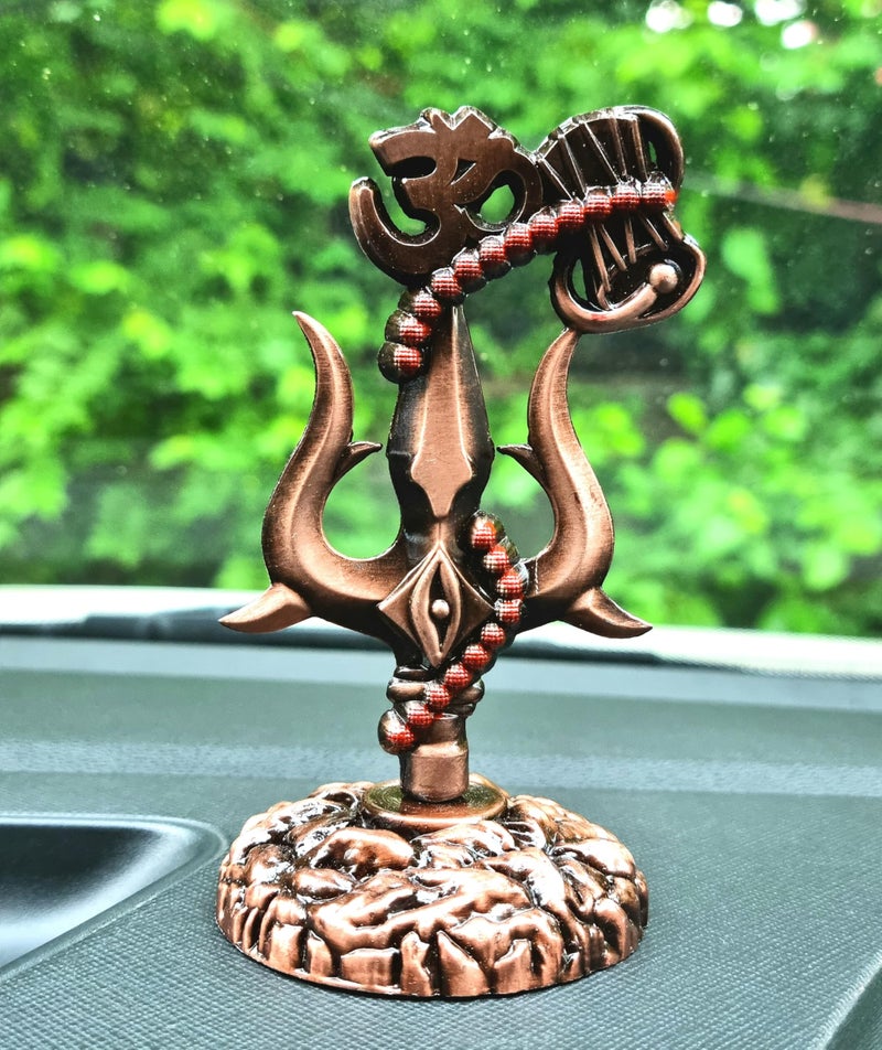 RIANZ Shivji Trishul with Damru and Om Idol for Mandir, Shiva Idol Car Dashboard Decoration Items Statue Metal Showpiece for Pooja Room Home & Office Decor (Bronze - Trishul), 10.5 cm, 6 cm - Image 4