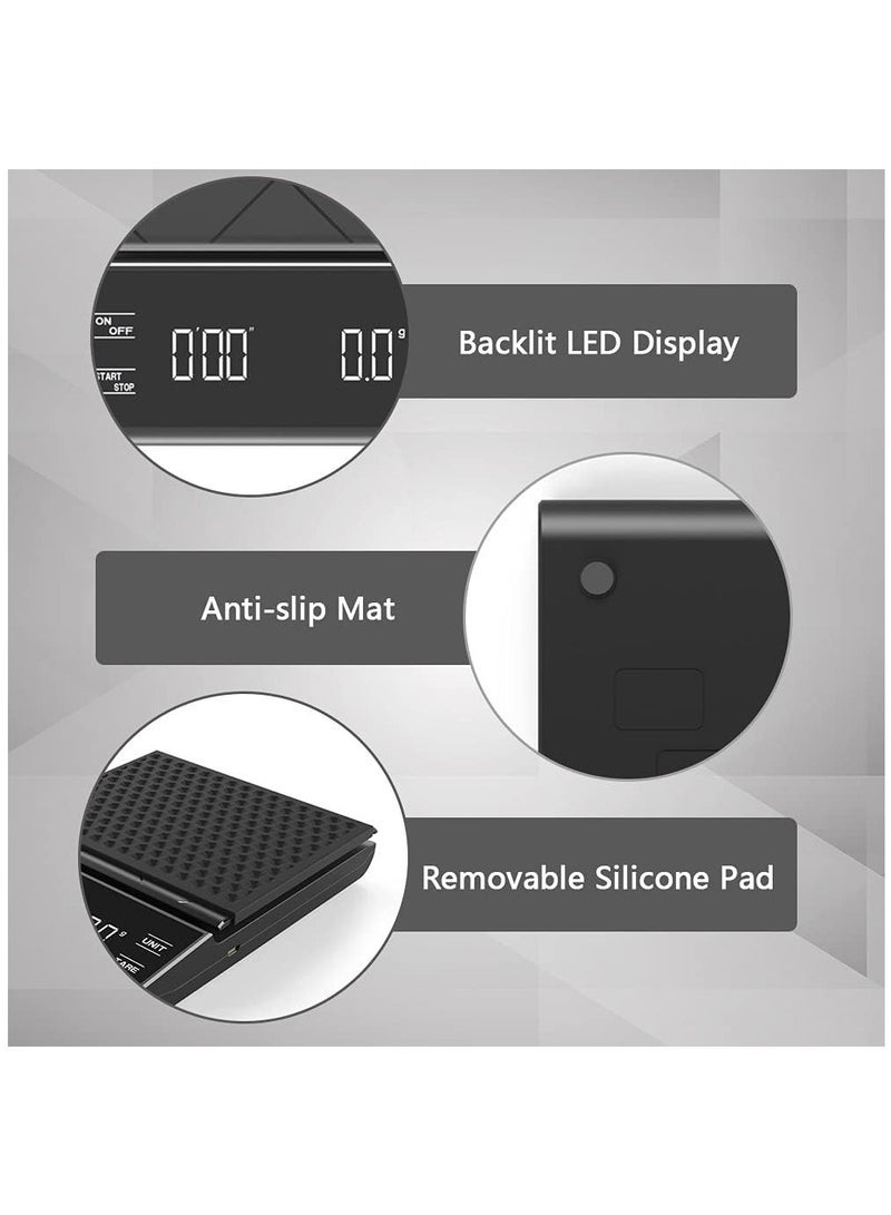 كابتن تيك ميزان القهوة مع مؤقت، مقياس رقمي 3 كجم/0.1 جرام مع شاشة LCD للقهوة، شاشة عرض متعددة الوحدات مناسبة للطهي والقهوة والخبز (البطاريات متضمنة) - Image 5