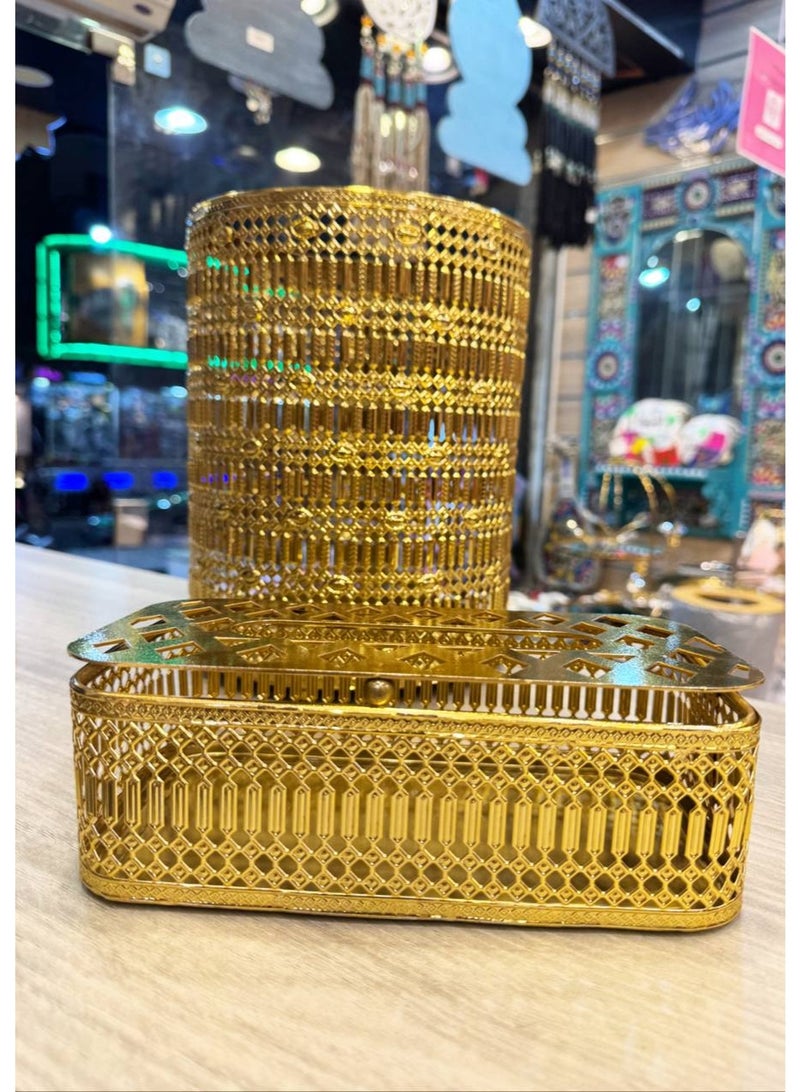 2-piece set (metal basket + tissue box). The set can be placed in the bedroom, office, or living room. It is a very beautiful item. High-quality plated metal. - Image 4