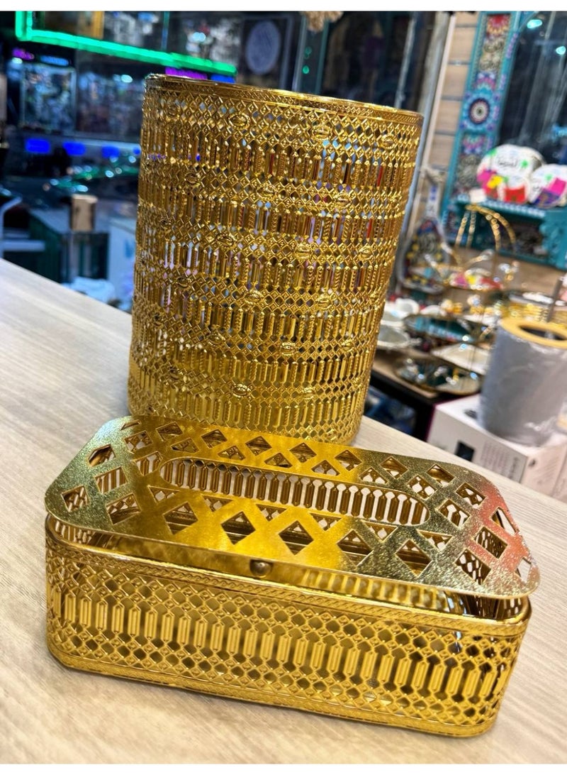 2-piece set (metal basket + tissue box). The set can be placed in the bedroom, office, or living room. It is a very beautiful item. High-quality plated metal. - Image 5