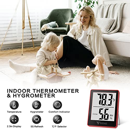 DOQAUS Digital Hygrometer Indoor Thermometer Humidity Gauge Room Thermometer with 5s Fast Refresh Accurate Temperature Humidity Monitor for Home, Bedroom, Baby Room, Office, Greenhouse, Cellar, Red - Image 2
