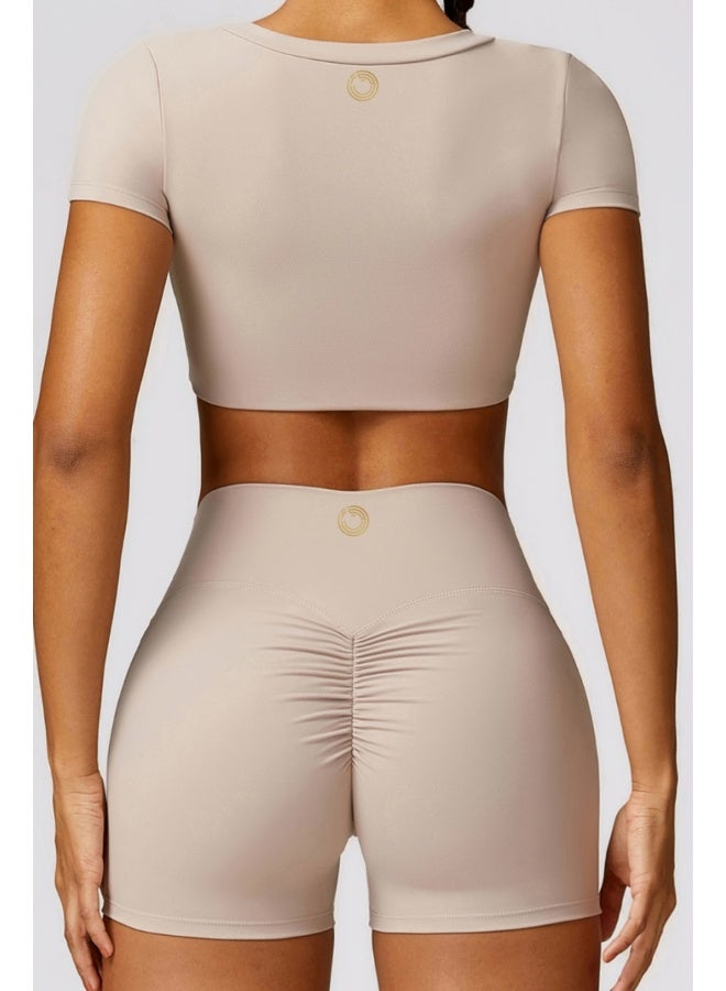 KAWN.YOGA KAWN YOGA Womens Crop Top Shirt Short Sleeves - Padded Low Impact Workout Yoga Shirt with Removable Built in Bra  - Image 4