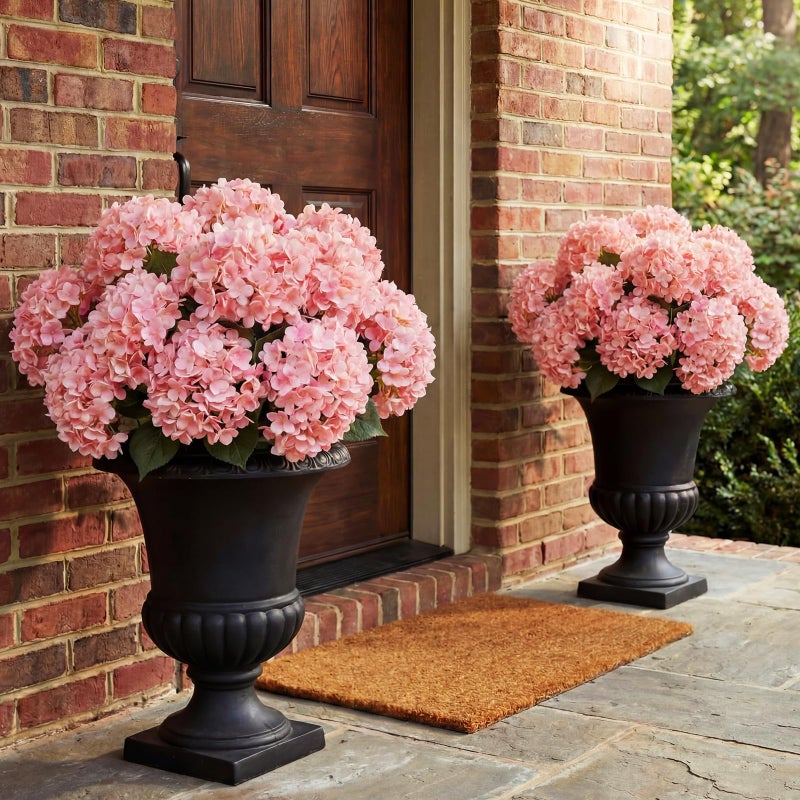 Hotop Hydrangea Artificial Flower Bush for Outdoor 196inch Large Silk Hydrangea 5 Heads Realistic UV Resistant Fake Flower for Porch Bouquet Window Box Wedding Indoor2 PcsRose Red - Image 2