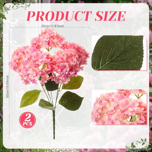 Hotop Hydrangea Artificial Flower Bush for Outdoor 196inch Large Silk Hydrangea 5 Heads Realistic UV Resistant Fake Flower for Porch Bouquet Window Box Wedding Indoor2 PcsRose Red - Image 3