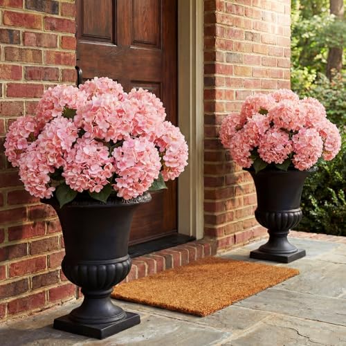Hotop Hydrangea Artificial Flower Bush for Outdoor 196inch Large Silk Hydrangea 5 Heads Realistic UV Resistant Fake Flower for Porch Bouquet Window Box Wedding Indoor2 PcsRose Red - Image 1