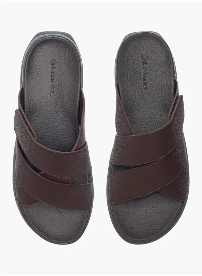 لو كونفورت Mens Solid Cross Strap Slip-On Sandals