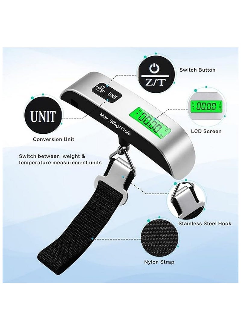 SKY-TOUCH - 1pc Digital Luggage Scale, Portable Luggage Weight Scale, Hanging Suitcase Weigher for Travel, Suitcase Scale with Temperature Measurement Function 110 lb/ 50KG Capacity Grey - Image 1