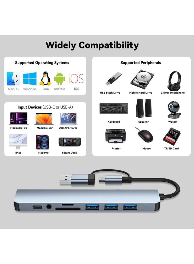 Neutral محور USB 2 إلى 8 محور عالي السرعة موزع محطة إرساء 8 منافذ محطة إرساء متعددة الوظائف للكمبيوتر - Image 3