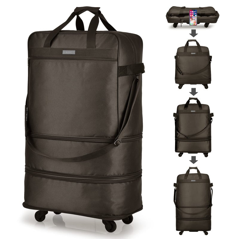 Hanke Suitcases with Wheels Expandable Foldable Luggage Bag Collapsible Rolling Travel Duffel Bag without Telescoping Handle Extra Large Rolling Bags(Coffee) - Image 1