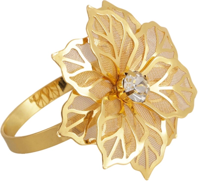 12 Pcs Gold Metal Napkin Rings Set, Hollow Out Flower Napkin Ring Holders Elegant Serviette Buckles for Wedding Christmas Dinner Banquet Table Decor