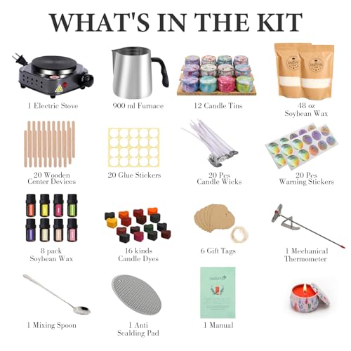 SAEUYVB Candle Making Kit with Wax Melter, Candle Making Kit for Adults, Candle Kit - DIY Starter Soy Candle Making Kit - Perfect as Home Decorations - Image 2