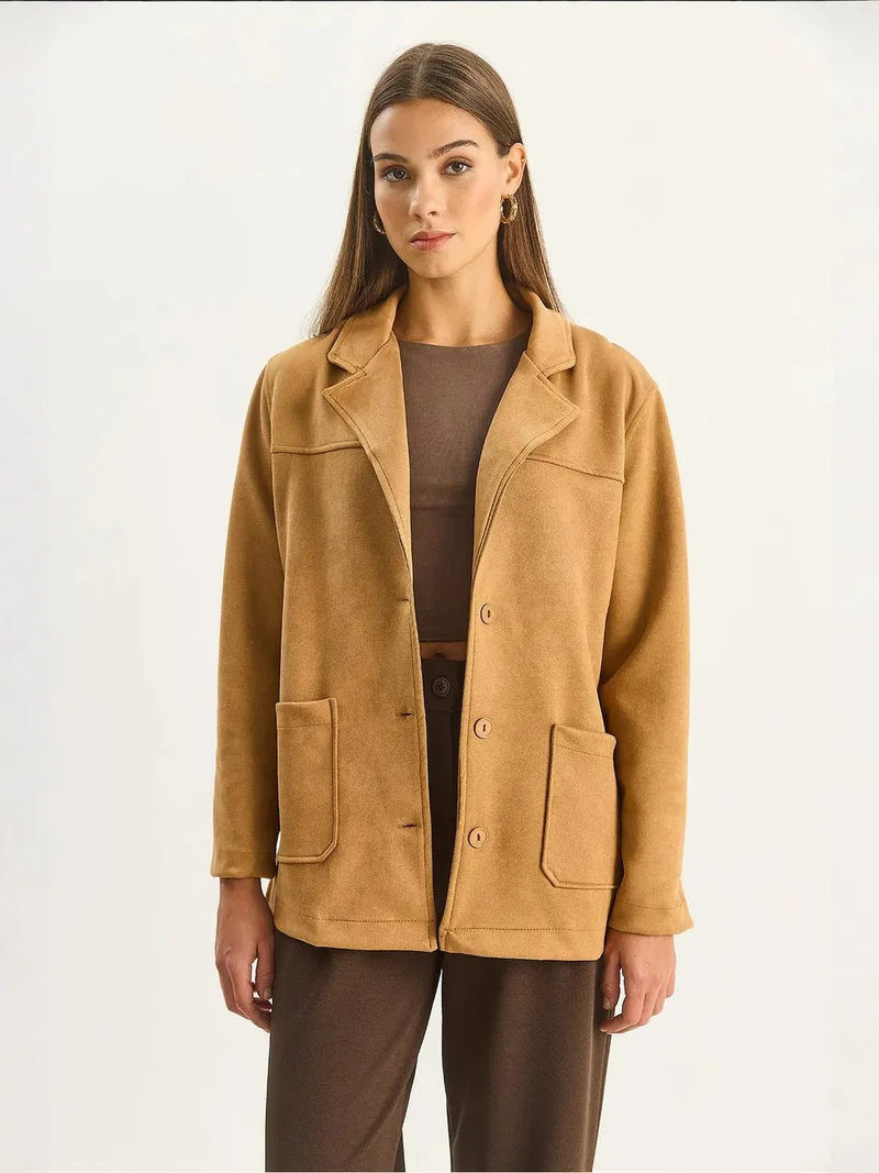 Bianco Lucci LUCCI Faux Suede Button-Up Jacket