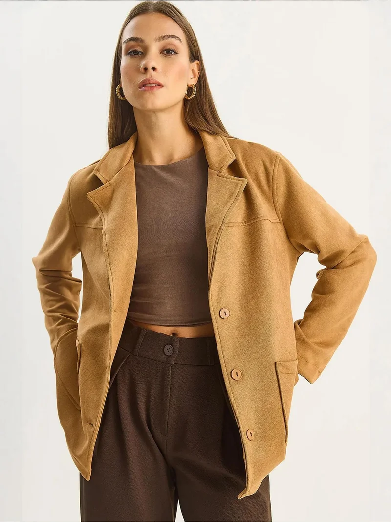 Bianco Lucci LUCCI Faux Suede Button-Up Jacket