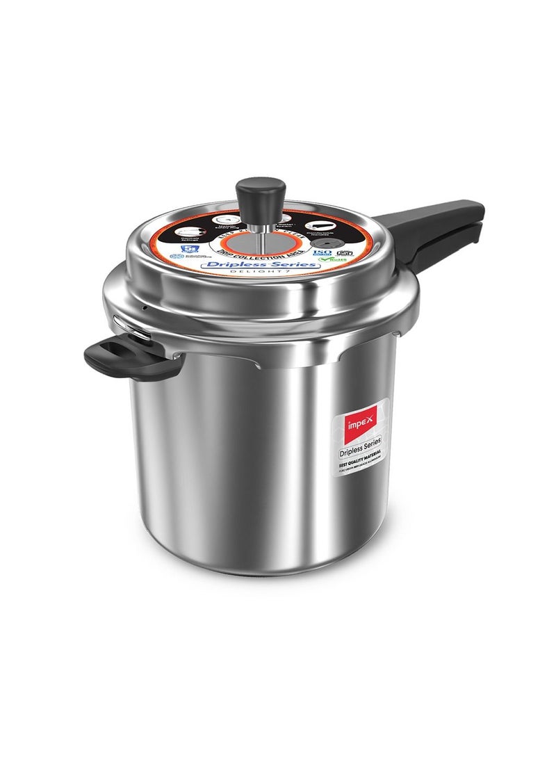 Impex - 10Liters DELIGHT 10 Litre Aluminium Pressure Cooker with Dripless series Silver - Image 1