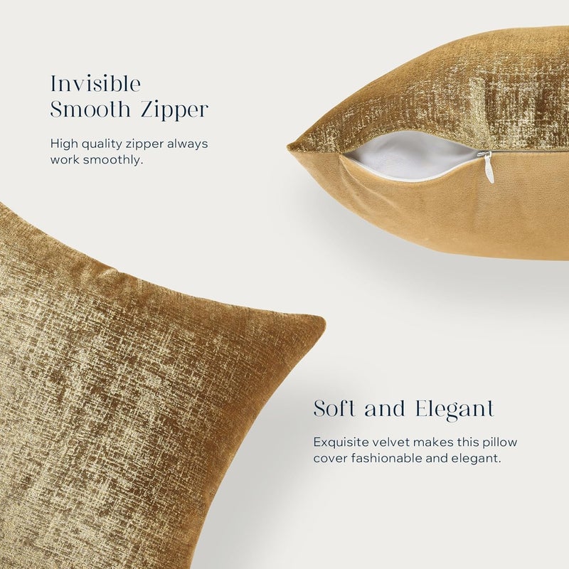 Phantoscope Pack of 2 Sparkling Velvet Decorative Solid Throw Decorative Pillow Cover Soft Gold Glitter Square Cushion Cover Pillowcase for Couch Bed and Chair, Gold, 20 x 20 inches, 50 x 50 cm - Image 3