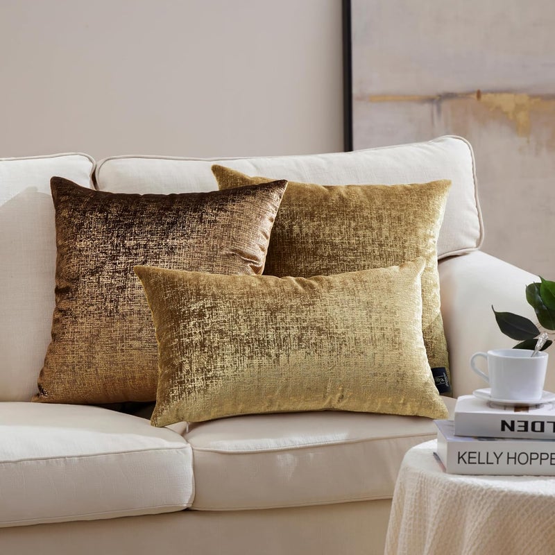 Phantoscope Pack of 2 Sparkling Velvet Decorative Solid Throw Decorative Pillow Cover Soft Gold Glitter Square Cushion Cover Pillowcase for Couch Bed and Chair, Gold, 20 x 20 inches, 50 x 50 cm - Image 4