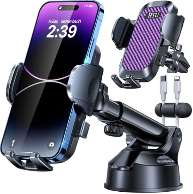 HTU 2026 Ultimate Best【True Military-Grade & Safety Cert】Car Phone Holder HTU【Upgraded 360 Rotation & 100+LBS Strongest Suction】5-in-1 Truck Windshield Dashboard Vent Mount Stand for iPhone Android, Black - Image 1