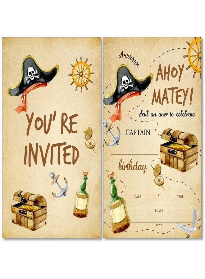 Soiceu Pirate Birthday Party Invitations with Envelopes Set of 20 Pirate Treasure Map Kids Birthday Party Invites - Image 1