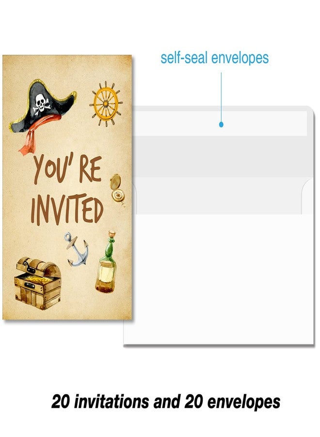 Soiceu Pirate Birthday Party Invitations with Envelopes Set of 20 Pirate Treasure Map Kids Birthday Party Invites - Image 3