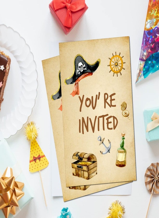 Soiceu Pirate Birthday Party Invitations with Envelopes Set of 20 Pirate Treasure Map Kids Birthday Party Invites - Image 5