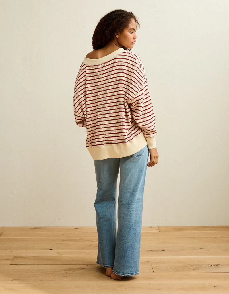 American Eagle  AE Big Hug V-Neck Waffle Sweatshirt for Women | Best Price UAE
