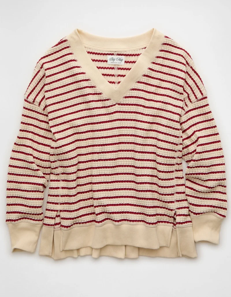 American Eagle  AE Big Hug V-Neck Waffle Sweatshirt for Women | Best Price UAE