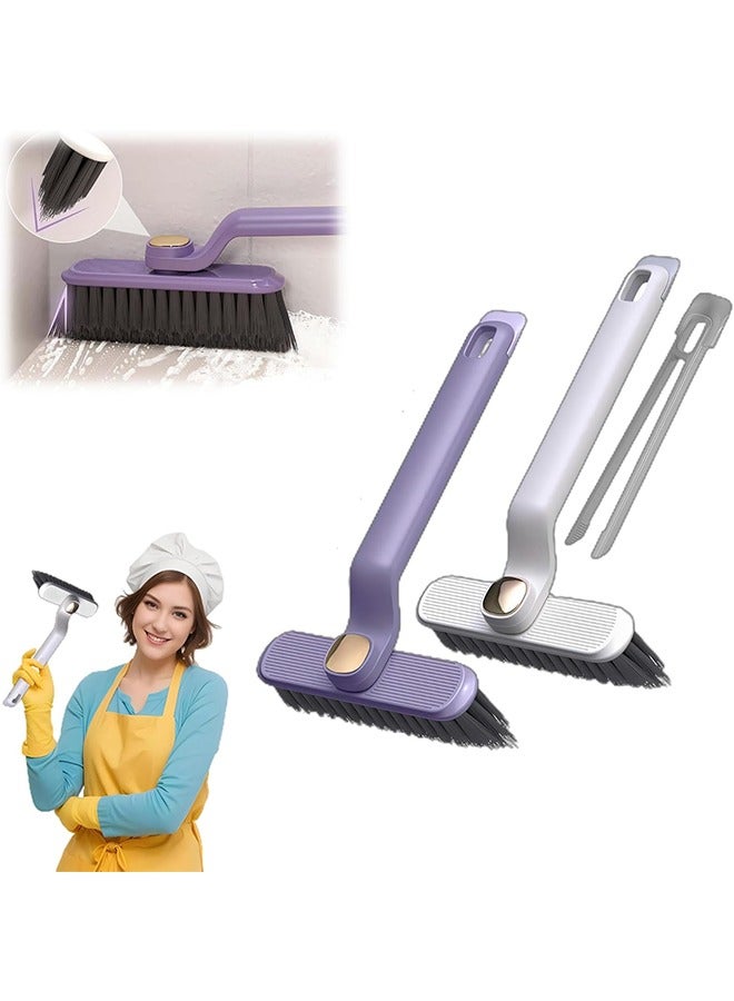 2PCS Crevice Cleaning Brush, Rotating Hard Bristle Crevice Cleaning Tool Suitable for Household Use, Multifunctional Bathroom Thin Gap Cleaning Brush (White/Purple) - Image 1