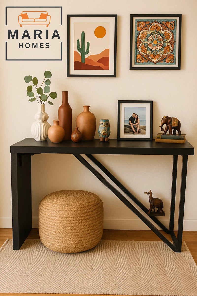 ماريا هومز طاولة كونسول عصرية باللون الأسود، مقاس 120×40×77 سم - تصميم بسيط مع إطار دعم معدني قطري - Image 4