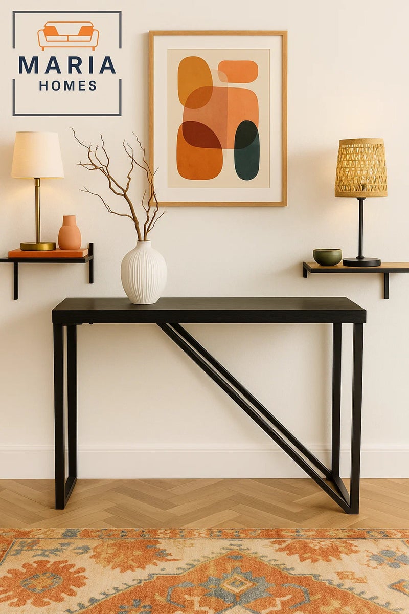 ماريا هومز طاولة كونسول عصرية باللون الأسود، مقاس 120×40×77 سم - تصميم بسيط مع إطار دعم معدني قطري - Image 3