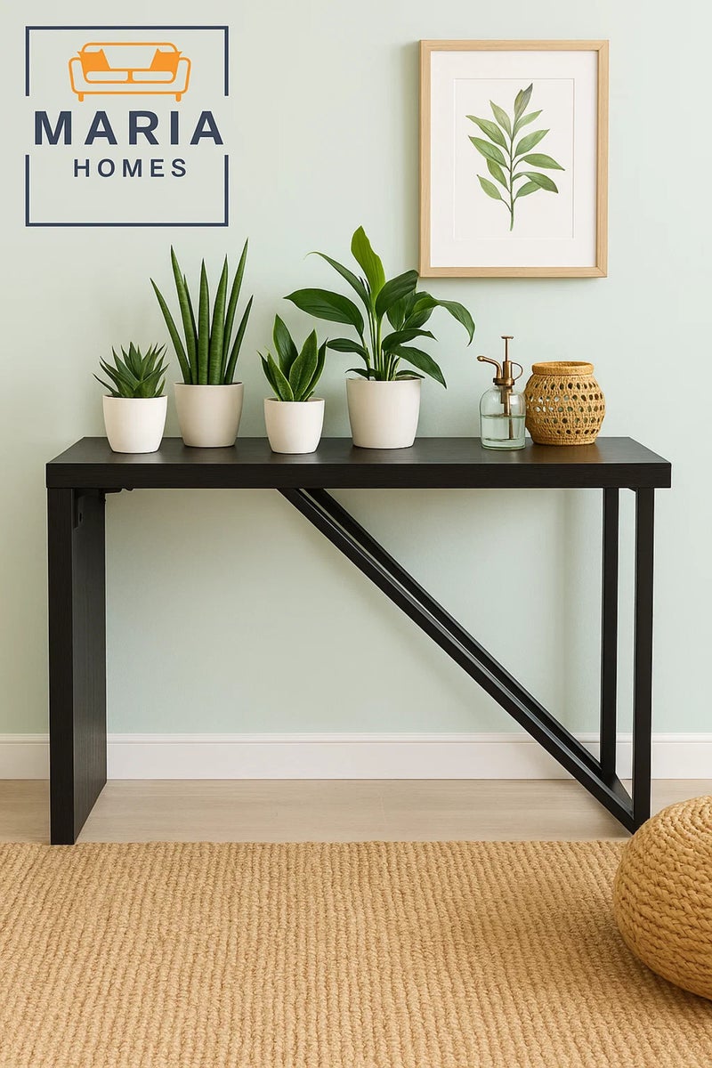 ماريا هومز طاولة كونسول عصرية باللون الأسود، مقاس 120×40×77 سم - تصميم بسيط مع إطار دعم معدني قطري - Image 1