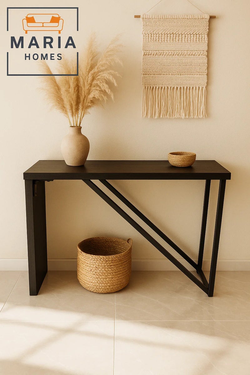 ماريا هومز طاولة كونسول عصرية باللون الأسود، مقاس 120×40×77 سم - تصميم بسيط مع إطار دعم معدني قطري - Image 2