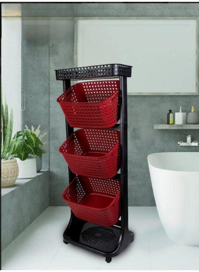 3-story tower + upper shelf on a stand (with wheels)