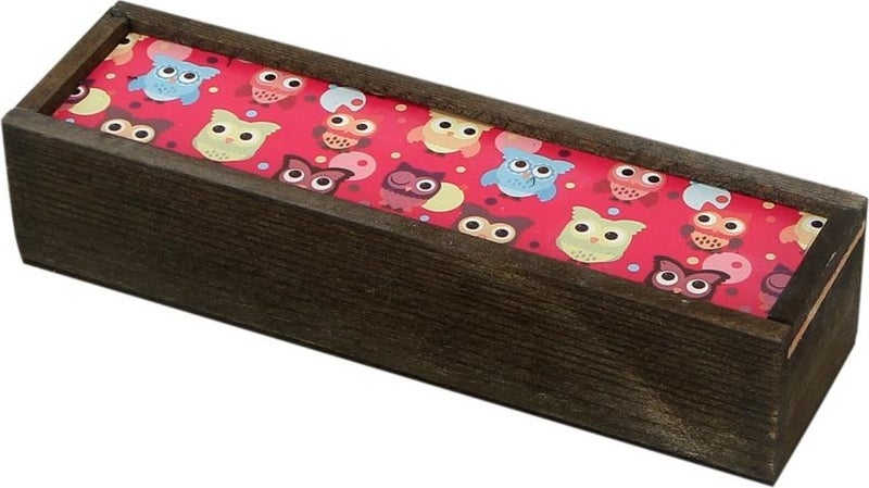 Hediyekanalı Hediyekanali Owl Themed Wooden Sliding Pencil Case