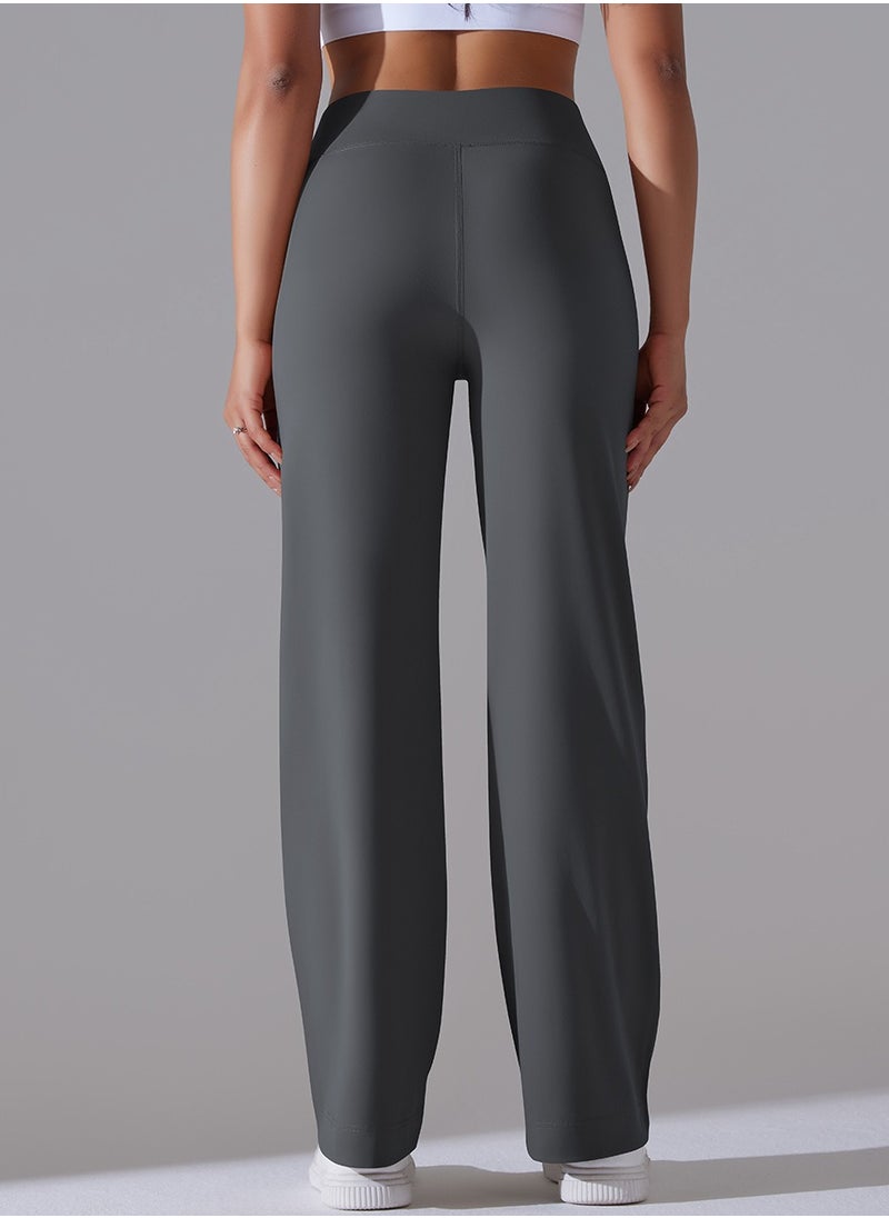 RedMapleTEK Nine Points Wide Leg High Waist Elastic Breathable Casual Pocket Jogging Pants for Running Fitness Yoga  - Image 2