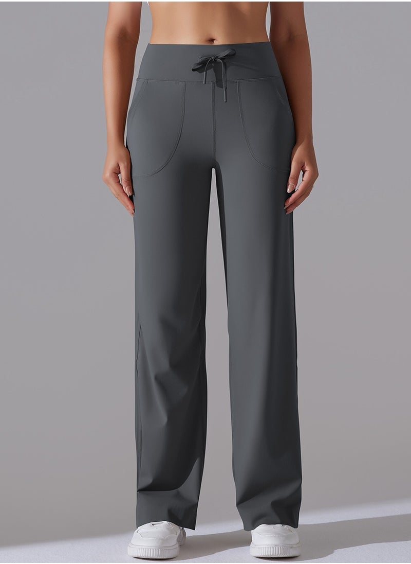RedMapleTEK Nine Points Wide Leg High Waist Elastic Breathable Casual Pocket Jogging Pants for Running Fitness Yoga  - Image 1