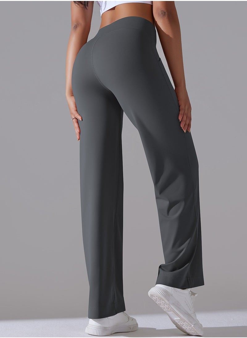 RedMapleTEK Nine Points Wide Leg High Waist Elastic Breathable Casual Pocket Jogging Pants for Running Fitness Yoga  - Image 3