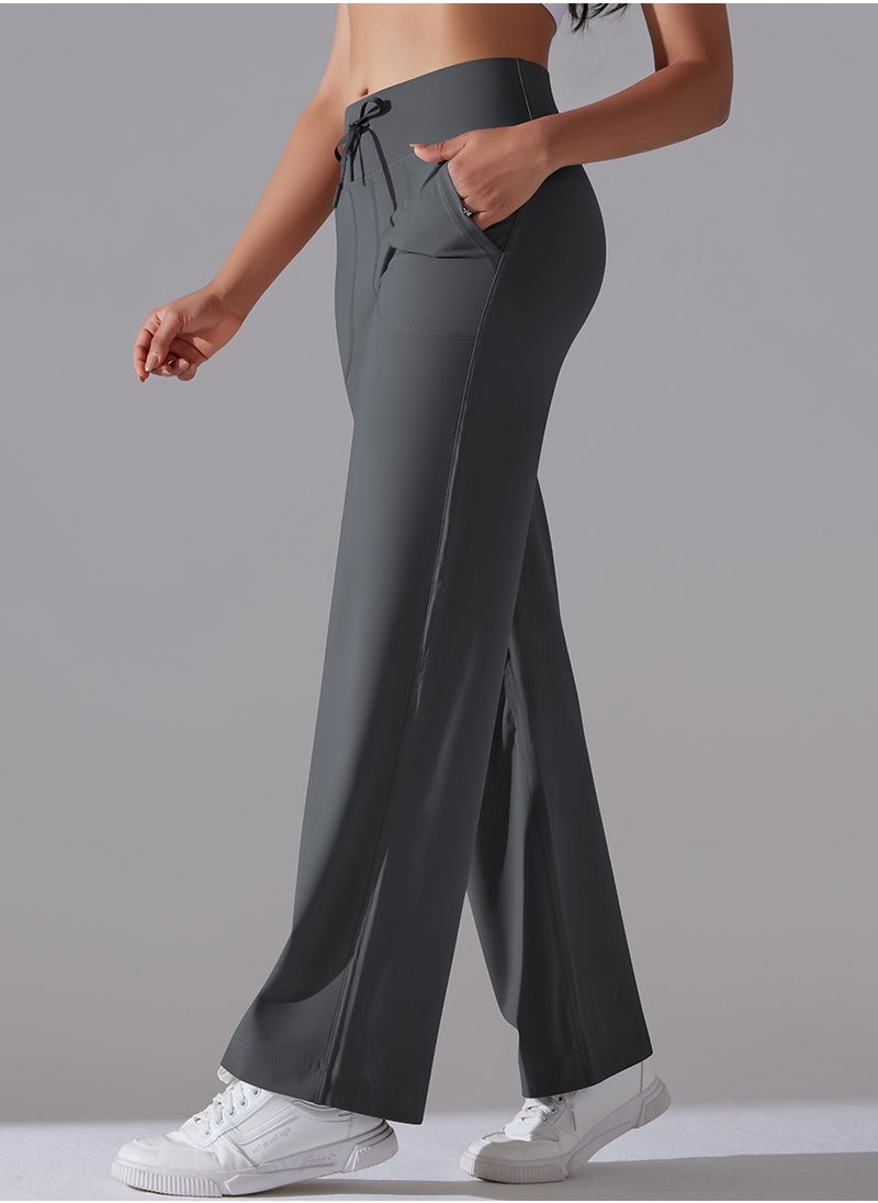 RedMapleTEK - Nine Points Wide Leg High Waist Elastic Breathable Casual Pocket Jogging Pants for Running Fitness Yoga - Image 1