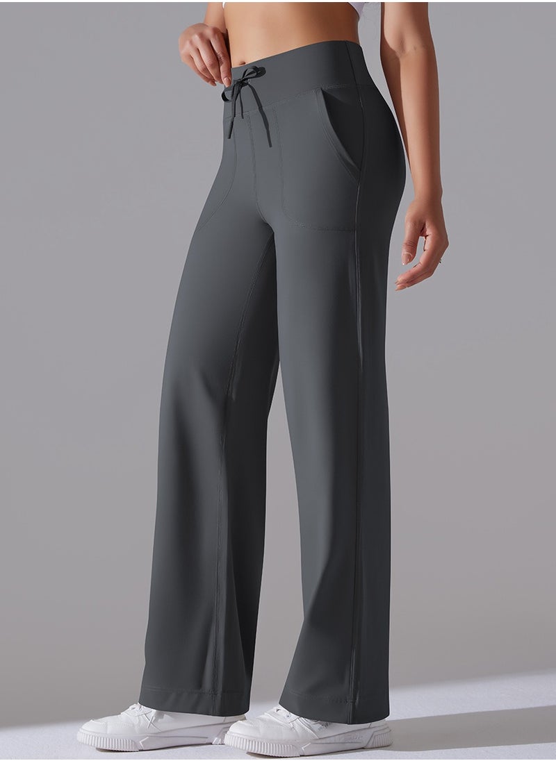 RedMapleTEK - Nine Points Wide Leg High Waist Elastic Breathable Casual Pocket Jogging Pants for Running Fitness Yoga - Image 1