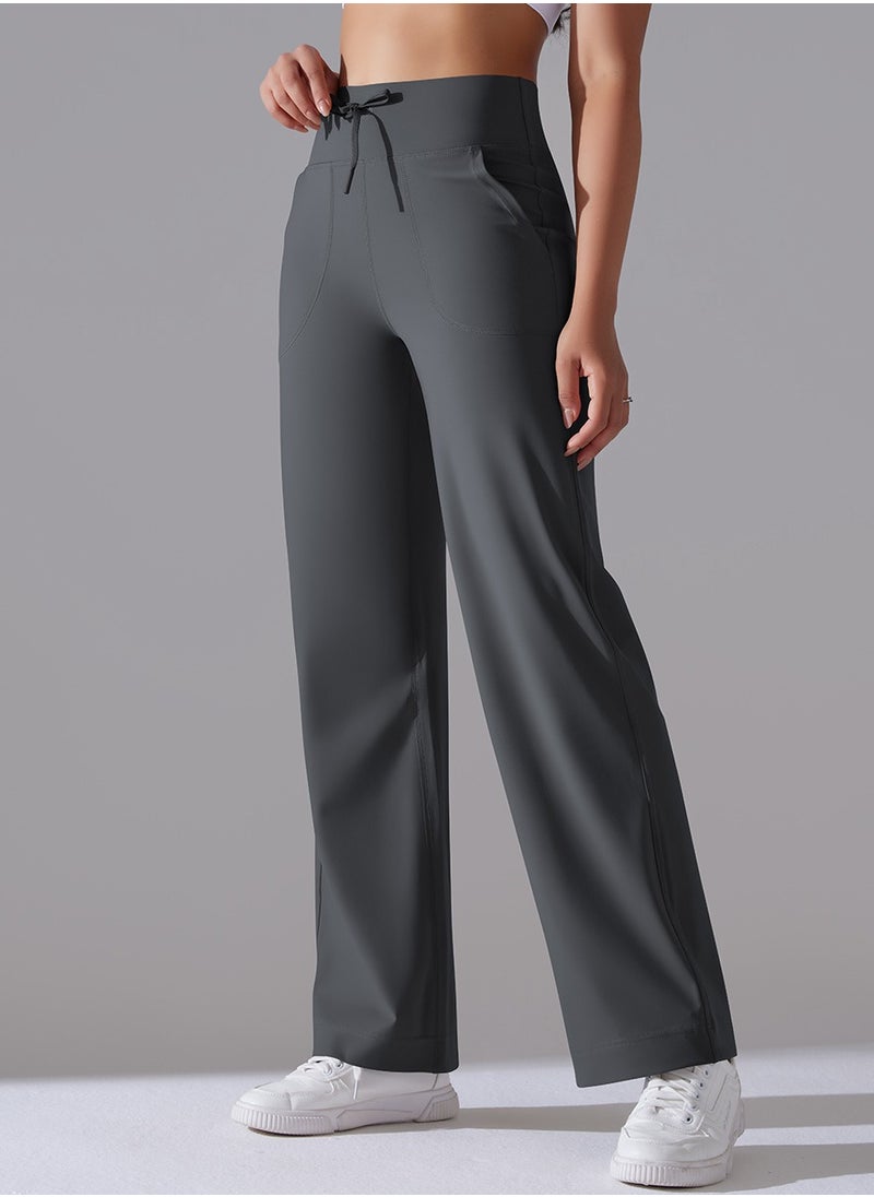 RedMapleTEK - Nine Points Wide Leg High Waist Elastic Breathable Casual Pocket Jogging Pants for Running Fitness Yoga - Image 1