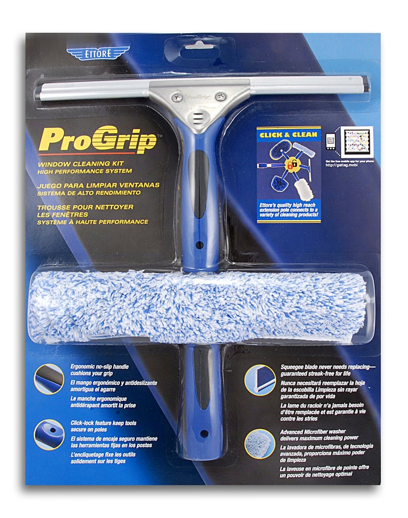 Ettore 65000 Professional ProGrip Window Cleaning Kit; 12-Inch ProGrip Squeegee and 10-Inch ProGrip Microfiber Washer - Image 1