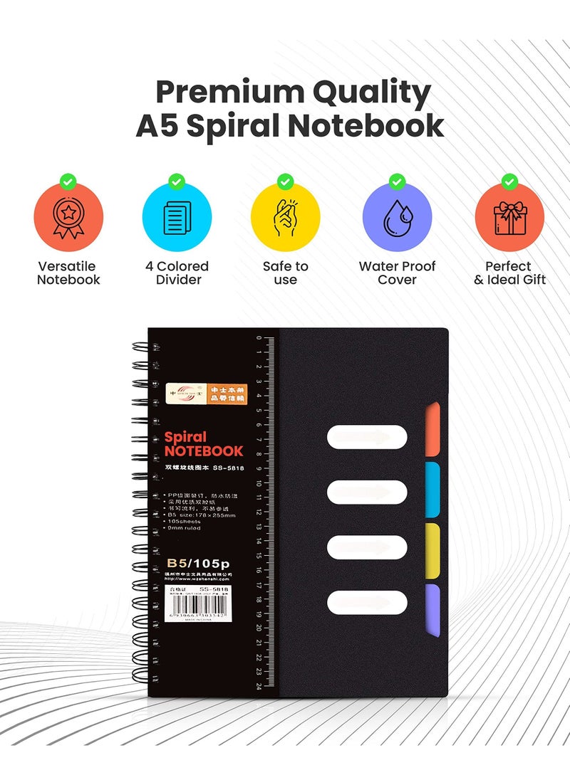 Y&D - Spiral Notebook, A5 Grid Paper, to Do List Planner Refill Wire-Bound Notebook with Colored Dividers, 105 Sheets (210 Pages), Used as a Notepad, Journal, Sketchbook, Work Diary, Etc. - Image 1