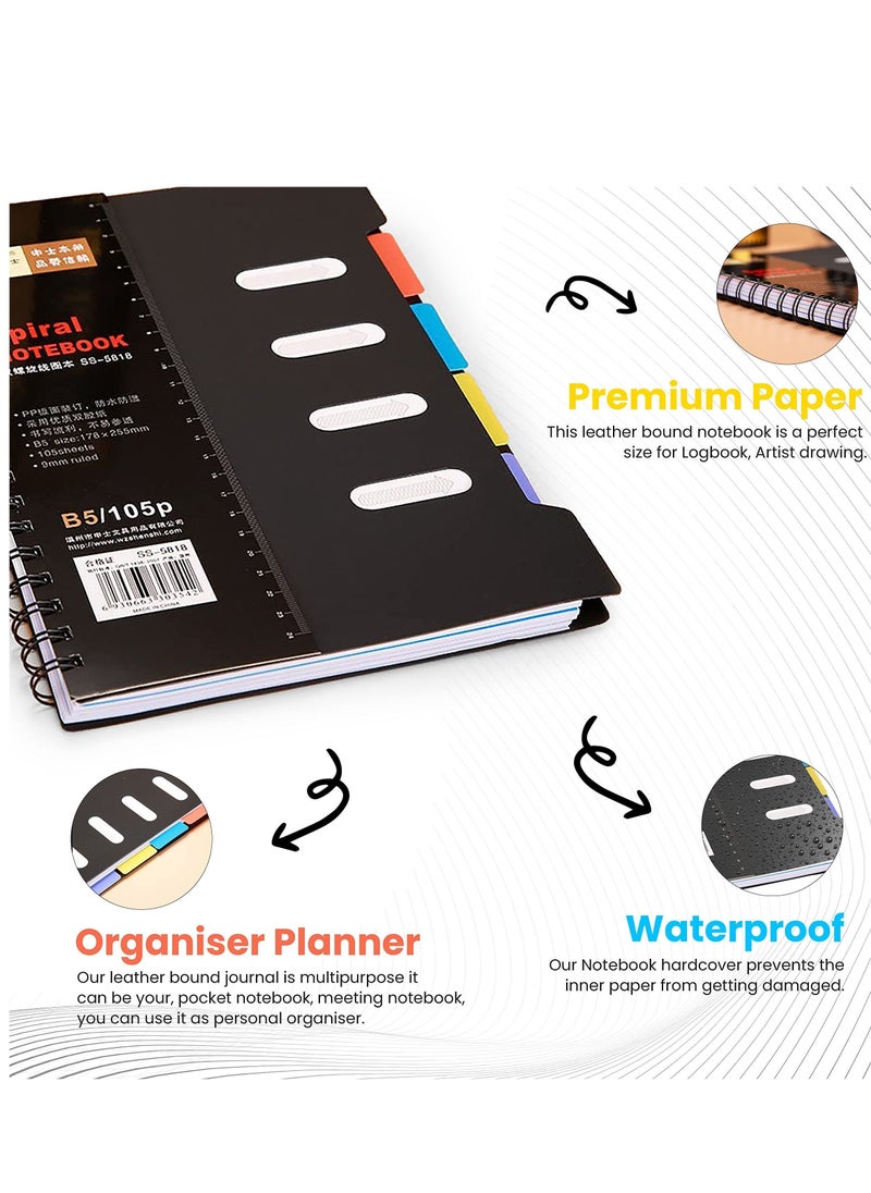 Y&D - Spiral Notebook, A5 Grid Paper, to Do List Planner Refill Wire-Bound Notebook with Colored Dividers, 105 Sheets (210 Pages), Used as a Notepad, Journal, Sketchbook, Work Diary, Etc. - Image 1