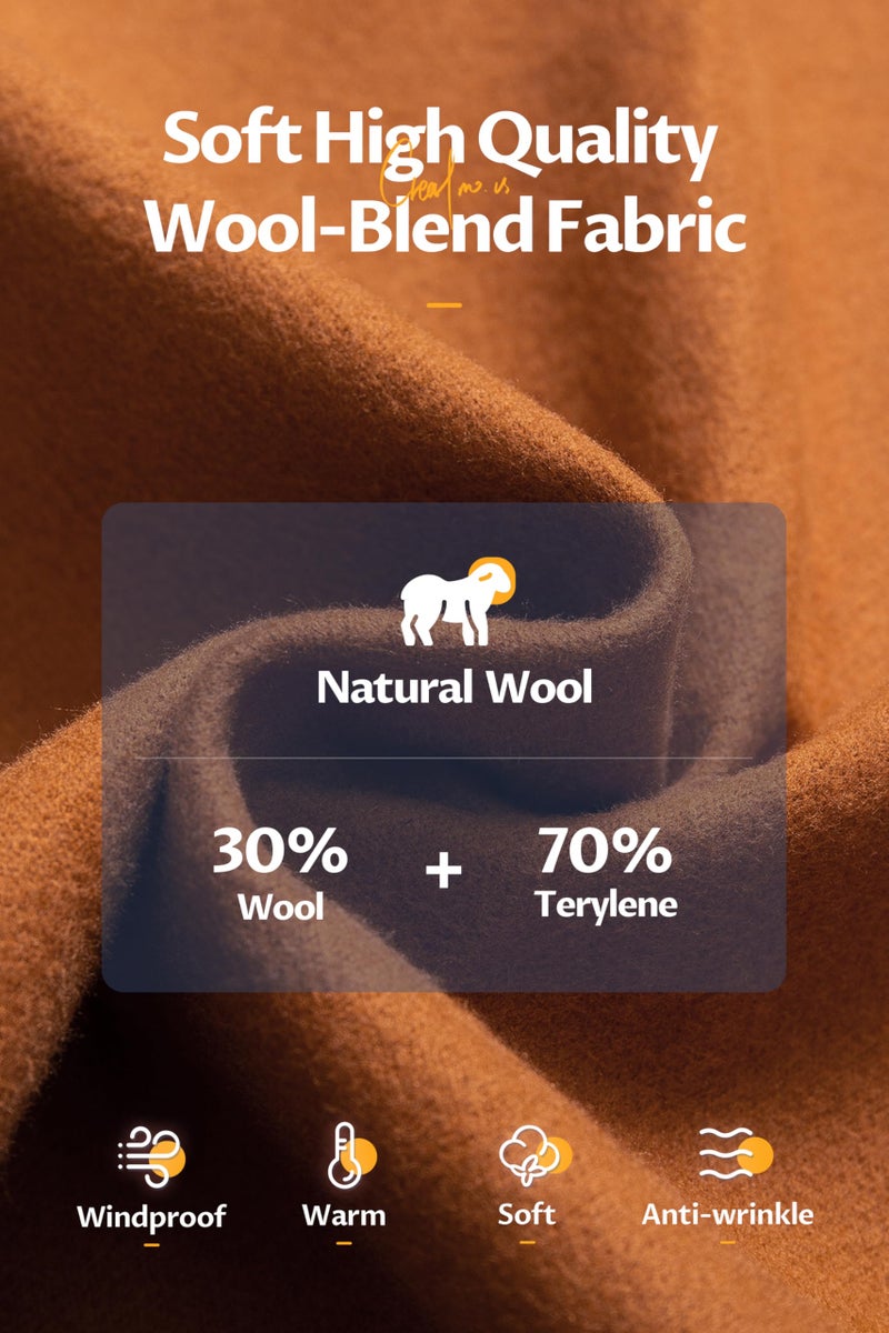 CREATMO US Men's Fall Winter Peacoat Jacket Wool Blend Mens Dress Coats Business Formal Trench Coats With Removable Hood Brown M - Image 5